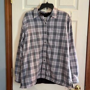 L.L. Bean-XL-purple& gray plaid-fleece lined flannel shirt, jacket/shacket.